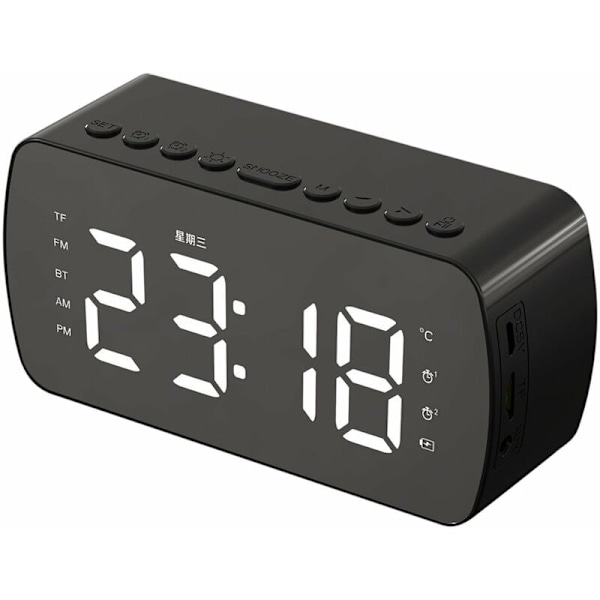 LED-spegel Digital väckarklocka Big Time Display Bord Väckarklocka Trådlös högtalare Subwoofer Musikspelare Bluetooth stöd (svart)
