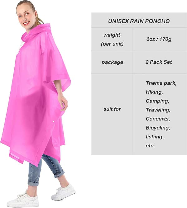 Sæt af 2 Regnponchoer til Kvinder og Mænd med Hætte og Snøre til Voksne