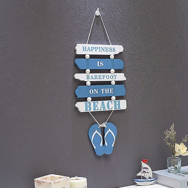 Hängande skylt väggskylt i trä, strand, flip flop väggdekor med stranddesign