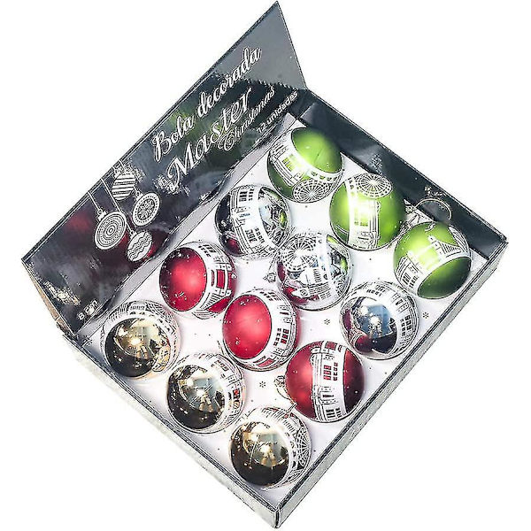 Ensemble Dornements De Boules De Noel, Boules De Noel Dekoration Xmas Pendentifs Darbre Cadeaux (12st, 8cm)