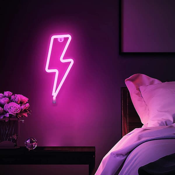Blixt Neonskyltar, rosa LED-ljus med på/av-knapp, neonskylt för väggdekor