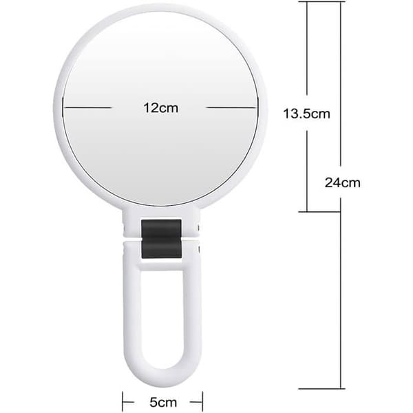 1 dobbeltsidet foldbart forstørrelsesspejl med 15X og 1X optisk glas til makeup, rejser og badeværelse.