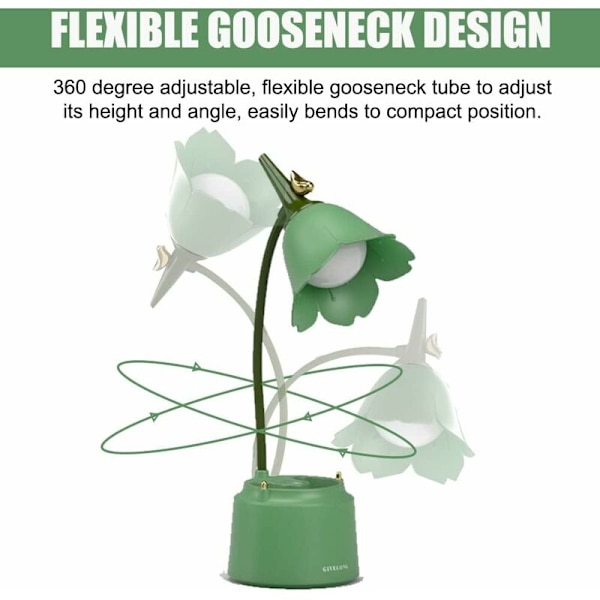 LED-skrivebordslampe til børn, USB-genopladelig blomsterfugle-bordlampe, læselampe med justerbart lys og berøringssensor, soveværelsesdekoration (lyserød)