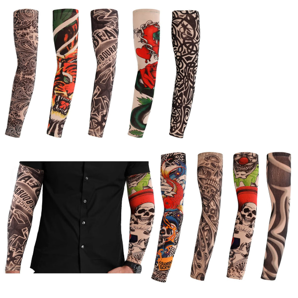 Paket med 9 tatueringsärmar Tatuering Arm Strumpa Arm Tatueringsstrumpa Unisex Nylon Tillfälliga tatueringar Arm Slumpmässig stil