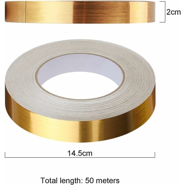 Dekorativ självhäftande kakelband Triomphe Vattentät fogband Golv Vägg Tak Dörr Fönster Heminredning (2cm x 50m) Guld