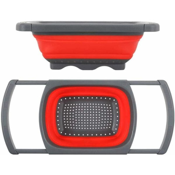 Foldbar filtervask, udtrækkelig stor kapacitet med justerbart håndtag, egnet til alle vaske (rød)