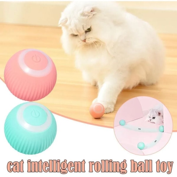 2x Smart Auto Rolling Cat Legetøj med Capnip Electric Interactive USB Cat Legetøj til indendørs legetræning 4,3 cm Pink/Blå