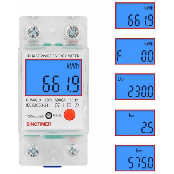 LCD digital elmätare 5 (80) A 230V kalibrerad AC elmätare DIN Rail Kilowatt timme elmätare