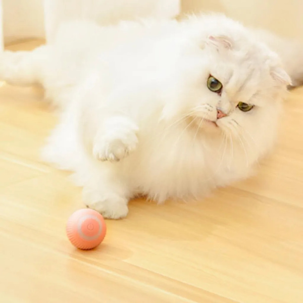 Intelligent Automatisk Rullande Boll Katt Leksak med Capnip, USB Elektrisk Interaktiv Katt Leksak för Inomhus Lek Träning, 4.3cm, Rosa