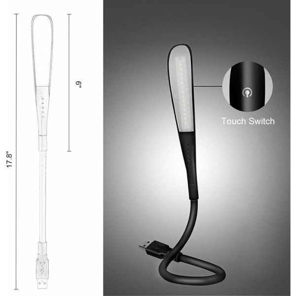 Dæmpbar USB-lampe læselampe med 3 lysstyrkeniveauer og berøringskontakt til bærbar computer/pc [Energiklasse A+]