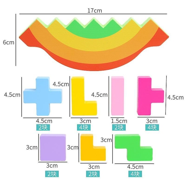 Träfärgade staplande byggstenar barns pedagogiska leksaker Tetris pussel
