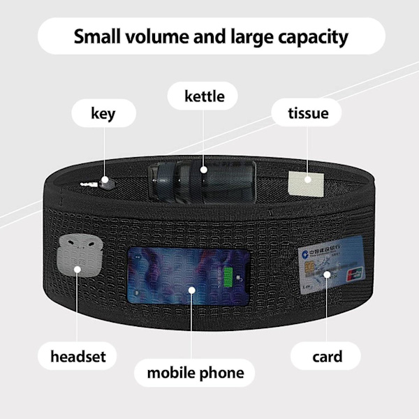 Fanny Pack, Andningsbar, Universell Dold Knit Bälte Väska, Stor Kapacitet Löpning Bälte Väska (Svart S)