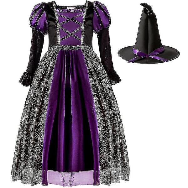 3-10 år flickor Halloween festklänning med hatt (3-4 år)