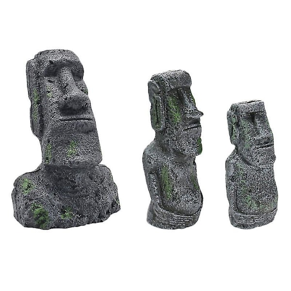 3 st Akvarium Moai Statyer