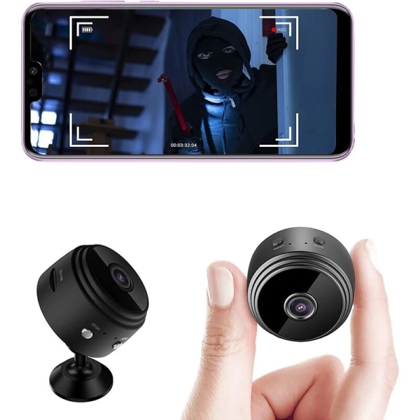 Mini trådløst spionkamera HD 1080P spion wifi-overvågningskamera med nattesyn og detektor, skjult babysikkerhedsvideo indendørs/udendørs Sort-A9