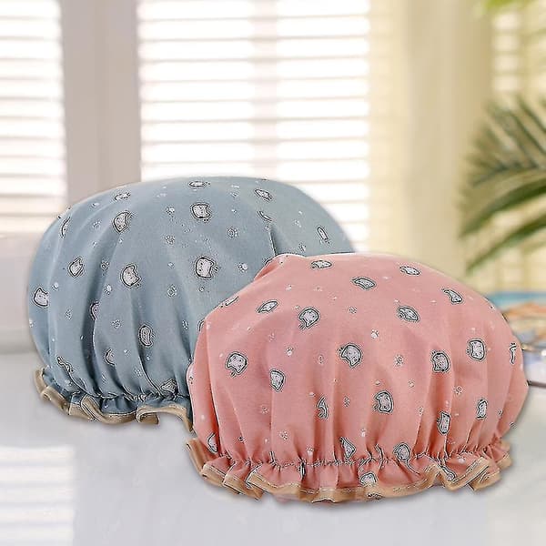 2-pack duschmössor badmössor återanvändbara vattentäta dubbla lager, katt
