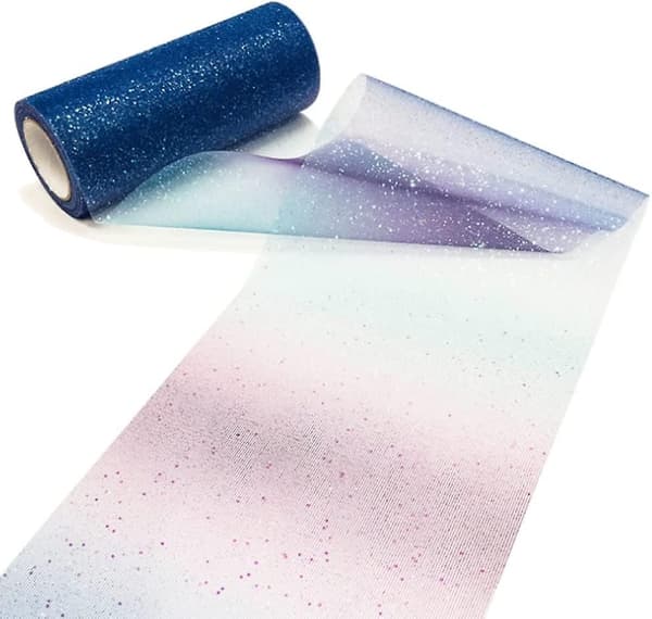 1 rulle regnbågsfärgad glitter tylltyg (15 cm x 9 meter), blå