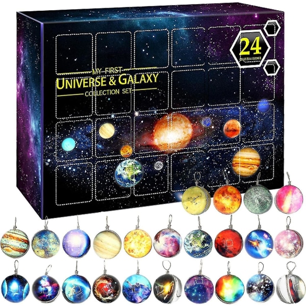 Universum Galaxy Advent Calendar 2022 Juladventskalendrar, Cosmic Planet Gemstones Överraskningspresentlåda, 24 dagars julnedräkningskalenderleksak