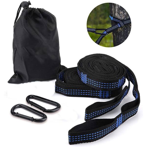 1 par hängande band för hammockfäste, trädremmar med 14 öglor, 280 cm, 2,5 cm, max. 500 kg för camping, vandring, picknick, utomhusresor