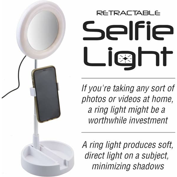 Rund selfie ringlys med justerbart stativ og telefonholder, 7 tommer sammenklappelig LED ringlys