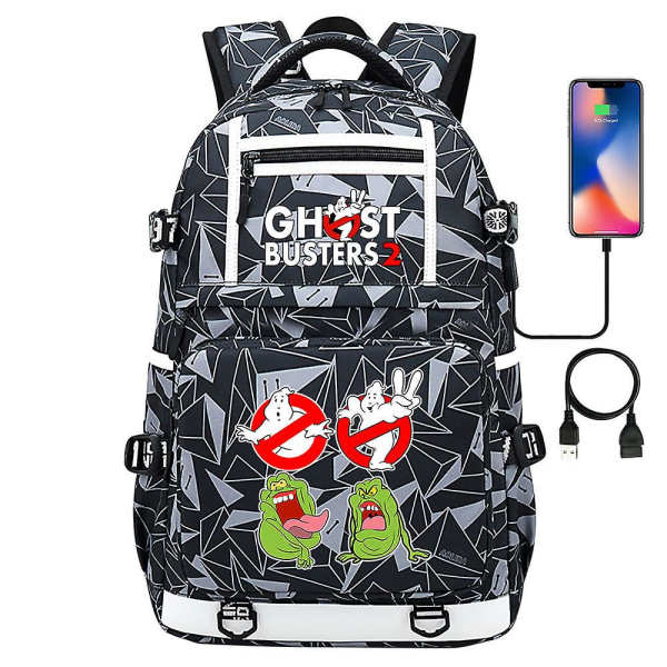 Ghostbusters printed USB skolväska för ungdomsstudenter: Ryggsäck för män och kvinnor för casual