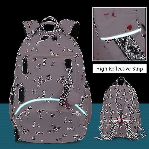 Damer Ryggsäck Casual Junior High School Student Bag Lar Double Layer Resväska Tryckt Ryggsäck