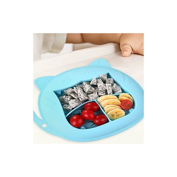 Babymad silikone tallerken, børns silikone tallerken med skridsikker sugekop med individuel mikrobølgesikker dug