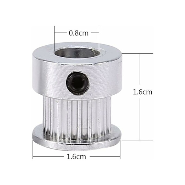 20 tänder kuggremsskiva 8 mm kuggremsskiva i aluminiumlegering för 3D-skrivare 2 st (20 kuggar (8 mm inre hål))