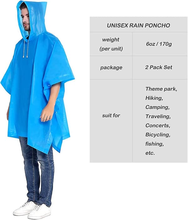 Sæt af 2 Regnponchoer til Kvinder og Mænd med Hætte og Snøre til Voksne