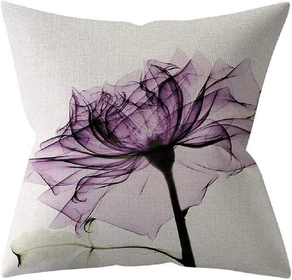Set med 4 vårblommiga linnemönstrade soffkuddar för kontorsinredning 45 x 45 cm