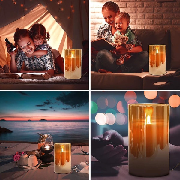 Cprosp 3er LED-ljus i glas med fjärrkontroll/timerfunktion/flimrande låga i guldglas, 7,5*10/12,5/15cm, batteridrift (3 batterier N