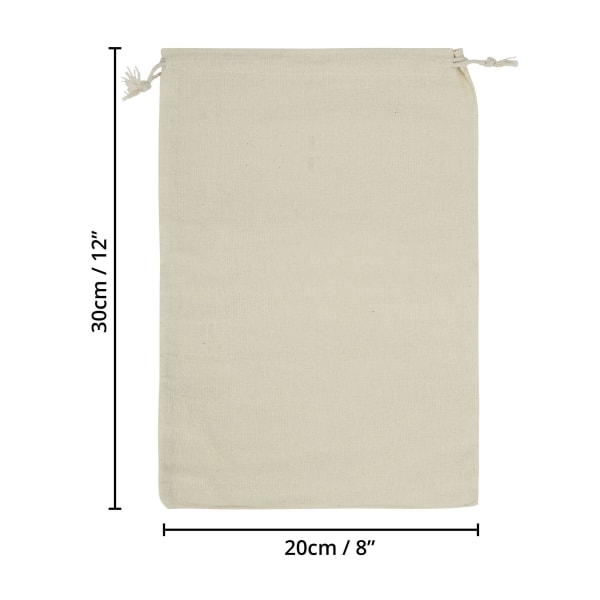 Förvaringspåsar av bomullsmuslinprodukter med dragsko (10-pack) - L30 X B20 cm / 12 X 8 tum - Återanvändbar, biologiskt nedbrytbar