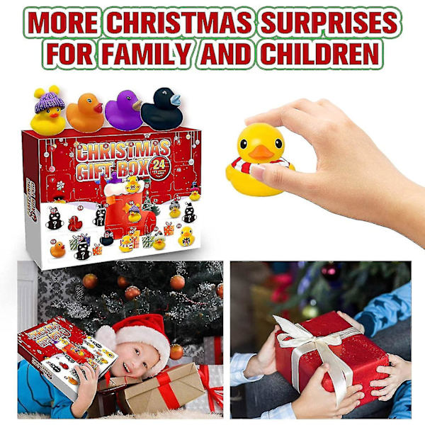 Adventskalender 2022 för toddler, juladventskalender med 24 gummiankor för pojkar Flickor, gummibadleksak Ducky, ankor adventskalender jul