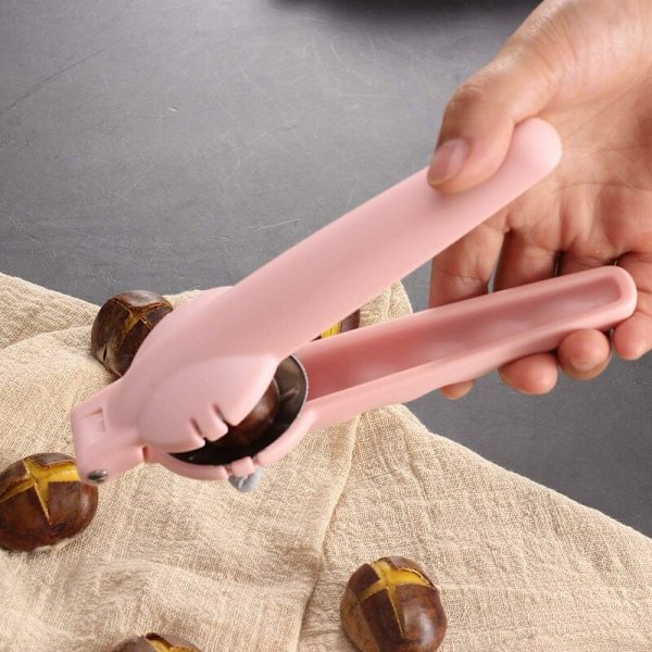 Kastanjetång, kastanjetång, kastanjskärare, rostfritt stål, nötknäppare, hasselnötter, kastanjetång, kastanjöppnare, rosa