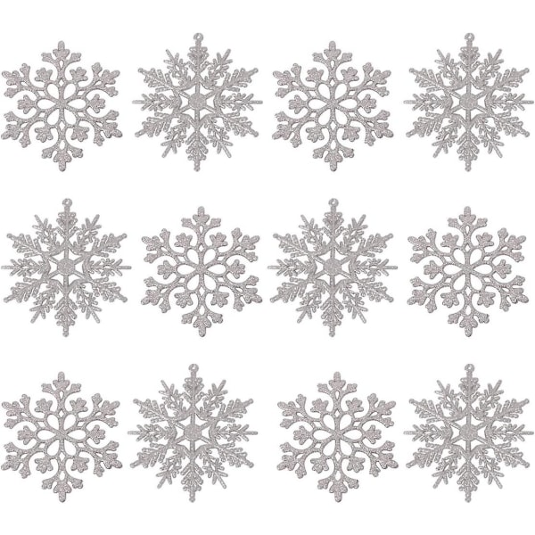 36 st Glitter Snowflake Ornaments - Glittrande silver iriserande julgransdekorationer, hantverk (4-tum)