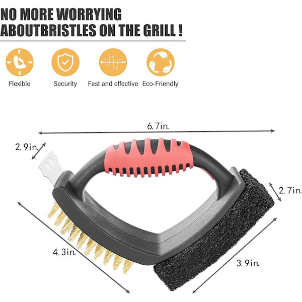 Rengøringsbørste Grillbørste Messing Grill Rengøringsbørste Bbq Rengøringsbørste Til Udendørs Bbq Multifunktionel Med Messingbørste Skrubbepude Og Skraber F