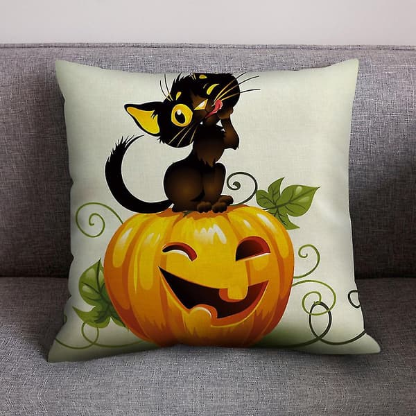 Halloween Pumpa Bomullslinne Kuddfodral Dekoration för Soffa Hem