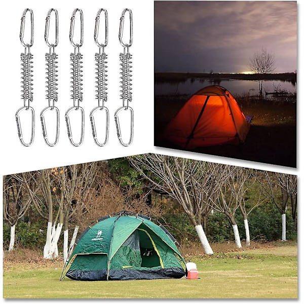 5-delad tältfjäderkrok i kraftigt stål, markiståtspannare för utomhuscamping, silver
