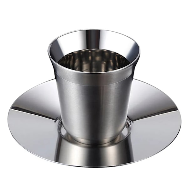 Set med 2 80 ml espressokoppar i rostfritt stål termokopp isolerade te-kaffekoppar dubbelväggig mockakopp med rostfritt stål underlägg