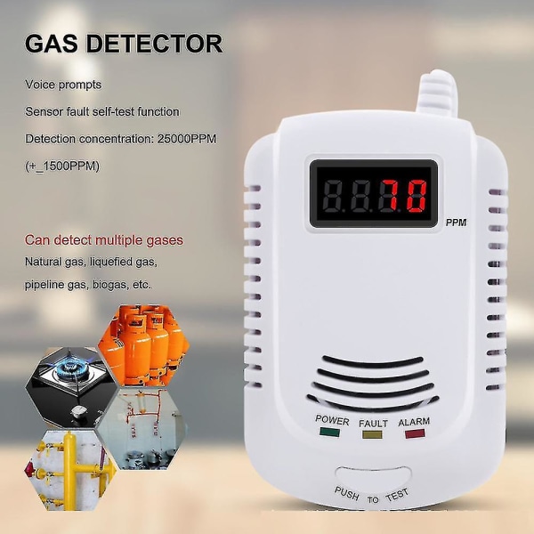 Gasläckagedetektor Analysator Kolmonoxidsensor LCD Digital Displayer Naturgas 2 i 1 Alarm Sy