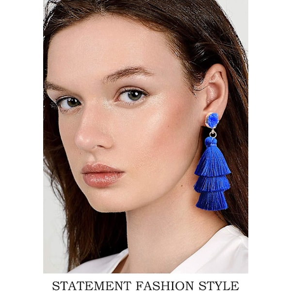 Farverige Lagdelte Tassel Øreringe Boheme Lagdelt Tassel Druzy Stud Dangle Drop Øreringe Til Kvinder Teen Piger Fødselsdag Jul Venner Gave Royal Blå