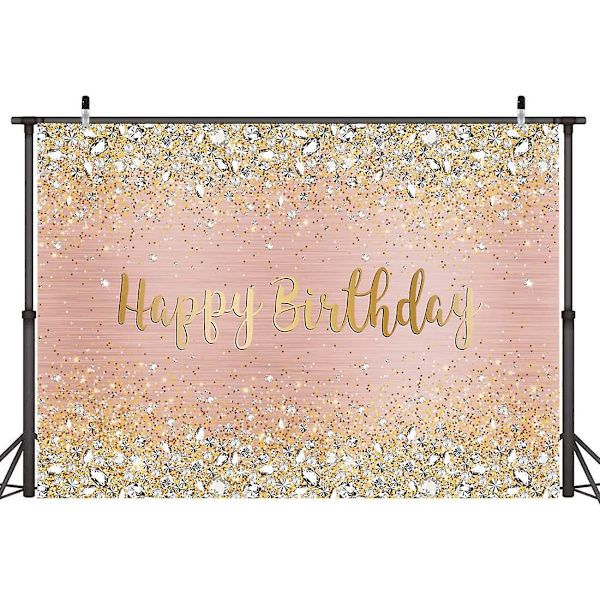Hyvää syntymäpäivää Taustakangas Timantit Kiiltävät Bokeh Vaaleanpunainen Ja Kulta Piste Glitter Sparkle Valokuvaustaustaksi Tyttöjen Juhliin Koristeluun (110cm*180cm)