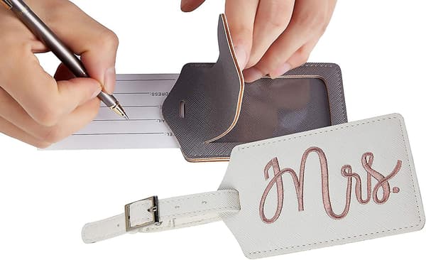 Bagageetiketter för par, bröllopsdusch, resetiketter