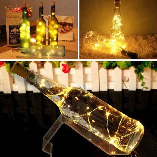 15-pack 20 LED-flaskor, ljusslingor, korkflaskor, bröllopsfest, romantisk dekoration (varmvit).