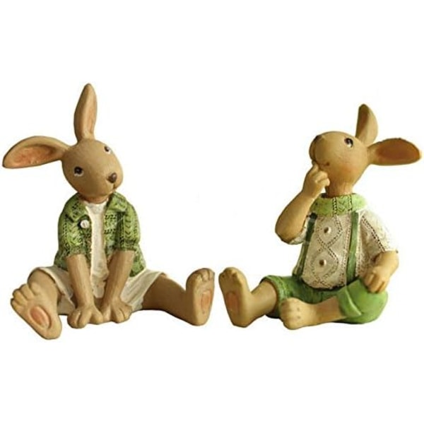 2 st Resin Bunny Figurines Påskdekoration Sittande