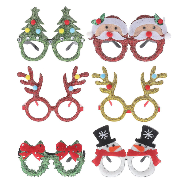 6st julglasögon linslösa glasögon Knepiga rekvisita för barn Vuxna Julklapp Julaftonsfesttillbehör (julgran, guldhorn, tomte