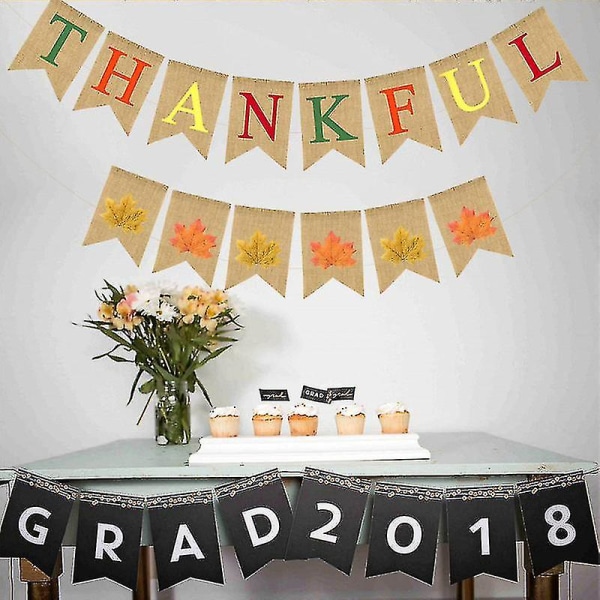 2 st Thanksgiving-flaggor Vimpel Girlang Tacksam Lönnflaggor Banner Festdekorationer