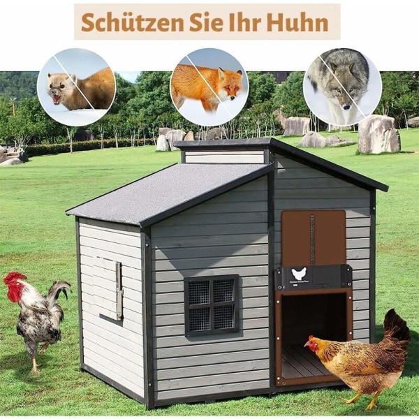 Automatisk hønsehusdør med sensor, hønsehusdør, automatisk hønsehusdør, automatisk hønsehusdør (brun)