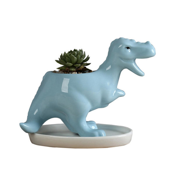 Söta dinosaurie-succulent planterkruka med dräneringsbricka i keramik, behållare för kaktusblommor, djur-bonsaihållare
