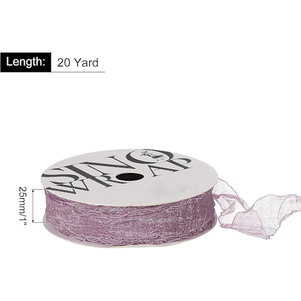 1 tum bred genomskinlig organza band mjuk glitter chiffong band lavendel lila 20 yards volang för presentinslagning bukett bröllopsslips